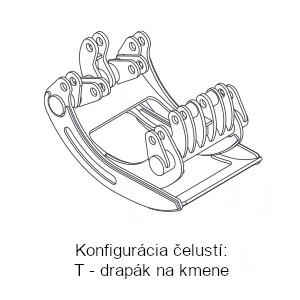Konfigurácia čelustí T - drapák na kmene